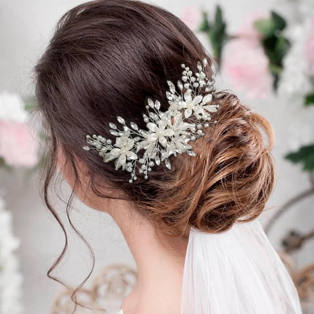 Wedding Hair Comb Pearl Crystal Flower Bridal Hair Accessories for Women Girls